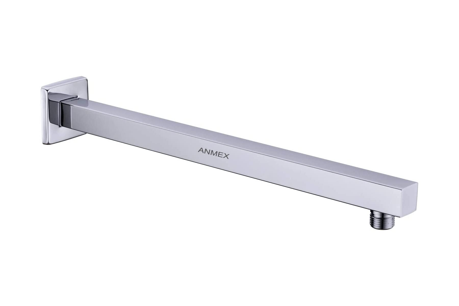 ANMEX® Shower Arm with Flange Wall Mounted Extension Arm for Bathroom Rainfall Shower Head, Stainless Steel, Square Shaped (18 Inches, Chrome)