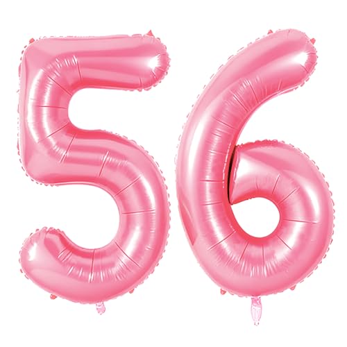 Number 56 Balloons for 56th Birthday Party Decorations, 0-100 Large No.56 Balloons for Women Men and Mother Dad, 40 Inch Jewelry Pink Foil Helium Balloon for 56 Year Old Anniversary Decorations