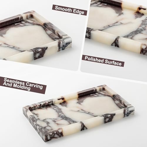 Natural Calacatta Viola Marble Tray 10"x6" Rectangular - Non-Resin Bathroom Vanity Organizer & Office Desk Tray | Waterproof Stone Serving Platter for Jewelry/Perfume (Purple Portoro) by JINSCEND - Used condition - Image 2