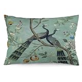 Synthwave A Teal of Two Birds Chinoiserie Throw Pillow Covers 12"X20" Decorative Pillows Home Decor