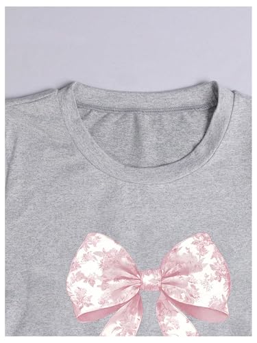 WDIRARA Girl's Bow Graphic T Shirt Ruched Tee Crew Neck Short Sleeve Top3