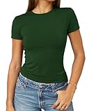 Abardsion Women's Casual Basic Going Out Crop Tops Slim Fit Short Sleeve Crew Neck Tight T Shirts 2025 (Dark Green, S)