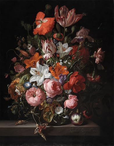 Affiches et impressions fleurs dans un vase en verre de Ruysch animaux 60x90
