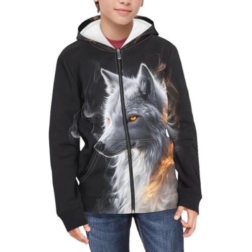 GLUDEAR Boys Girls Cool Wolf Hoodies Kids Graphic Printed Zipper Hooded Sweatshirt Tops Jacket3