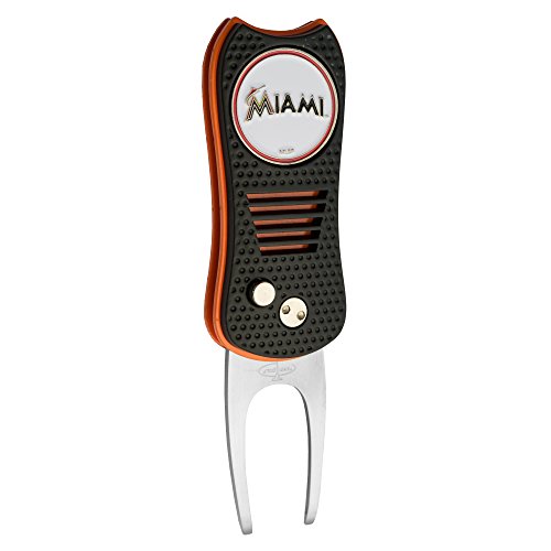 Team Golf MLB Miami Marlins Retractable Divot Tool with Double-Sided Magnetic Ball Marker, Features Patented Single Prong Design, Causes Less Damage to Greens