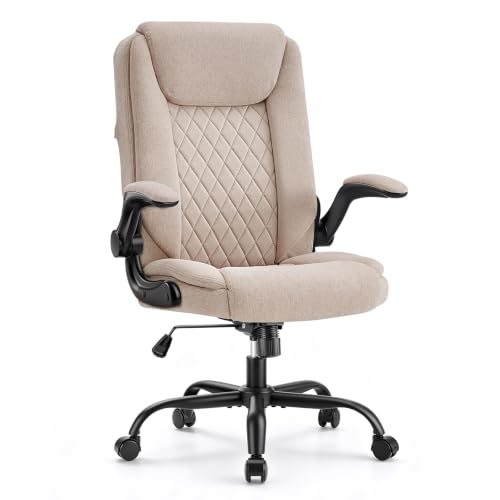 CASTLOVE Chaise de Bureau Confortable en Tissu, Fauteuil Ergonomique Beige | Coussin 12cm anti-fatigue ｜…