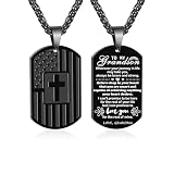 Zocomi To My Grandson Gifts from Grandma Grandmother, Dog Tag Cross Necklace America Flag Pendant Chain Jewelry Valentines Birthday Christmas Father's Day Gifts Presents Teen Boys Ages Black