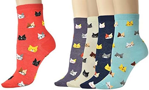 Vinsani® Cat Dog Owl Pet Animal Cute Print Socks 5 Pairs Pack - Multi Design & Colour OneSize Fits All Cotton Socks