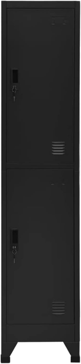 Lockable Black Steel Storage Cabinet 38x45x180 cm - Durable Indoor/Outdoor Organizer with 2 Shelves, Perfect for Bathroom, Cleaning Supplies, Garden Tools & Equipment Storage.