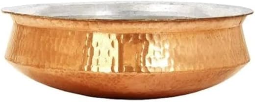 Bona Fide Pure Copper Lagan Handi Dish pan with Tin Lining, Cookware and Serveware,5 to 6 litres, Handi Heavy Gauge Diamet...