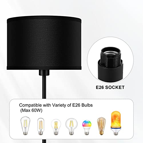 Floor Lamps For Living Room, Modern Standing Lamp With Bulb(12W, 2700K), Black Lamp Shades, Foot Switch, Simple Pole Lamps Corner Lamp For Bedroom,Office, Living Room, Den, Bright Reading Floor Lamp #TOP3