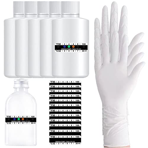 Fortunemee 22Pcs Urine Test Complete Kit Include 6 Empty Bottles, 12 Temperature Test Strips Urine Test Strips Portable Travel Bottle Adhesive Thermometer Strips, 4 Disposable Gloves For Urine Testing #TOP5