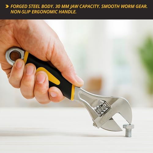 Image of 10 Inch (250mm) Adjustable Spanner Wrench (30MM MAX JAW) |SH-11074E| High Carbon Steel Forged, Polished Nickel Finish, Dual-Grip Handle, Laser Scale. For DIY and Professionals