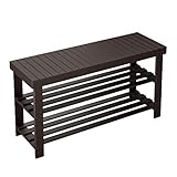 LANGRIA Large 3-Tier Shoe Bench Entryway, Shoes Rack Organizer Made of Sturdy, Bamboo for 8 Pairs of Shoes, Max Capacity 264 lbs, for Hallway Bedroom (33.9 x 11 x 17.7”, Espresso)