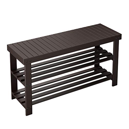 LANGRIA Large 3-Tier Shoe Bench Entryway, Shoes Rack Organizer Made of Sturdy, Bamboo for 8 Pairs of Shoes, Max Capacity 264 lbs, for Hallway Bedroom (33.9 x 11 x 17.7”, Espresso)