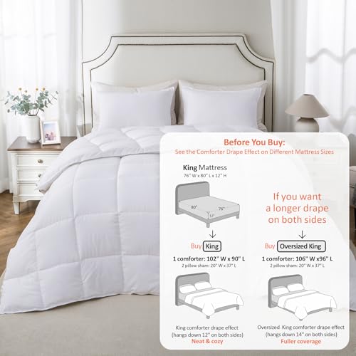 Image of KASENTEX King Comforter Set, Reversible, Goose Down Alternative, All Season | 250 GSM Fill, Ultra-Soft, Lightweight, Machine Washable, 1 Comforter + 2 Pillow Shams, White