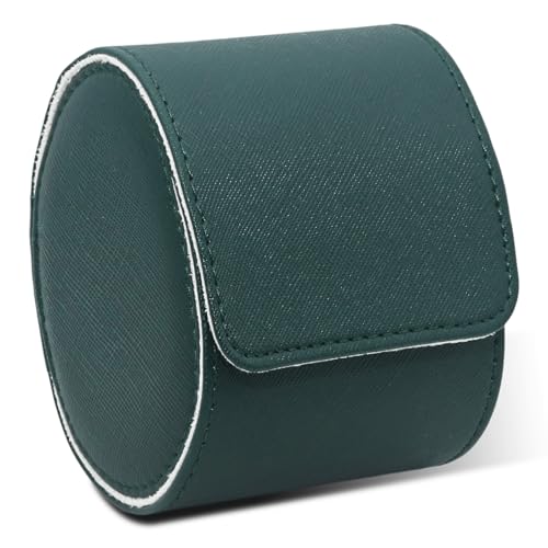 POKOTO Watch Travel Case for Men and Women, Luxury Leather Portable Watch Box Organizer for Home Storage, Travel and Display (Blackish Green, 1 slot)