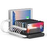 Alxum Station de Chargement pour Multi-Appareils, 60W 10-Port USB Multiple Station de Charge avec SmartIC Tech et diviseurs réglables,USB Organisateur de Charge Compatible with iPad, Tablet, iPhone