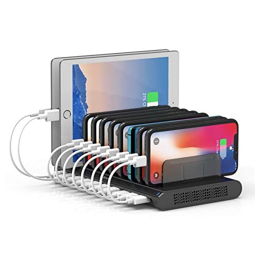 Alxum USB-laddare med 10 portar, 60W USB-laddstation med flera portar, snabbladdare för mobiltelefonplatta