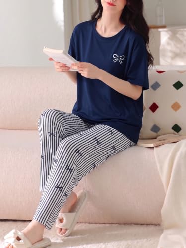Image of Louis Luxe Cotton Blend Womens Korean Night Dress || Full Pyjama Set || Korean Nightsuit || Women Nightwear ||Round Neck Full Sleeve Nightsuit || Loungewear || Everyday Nightdress (ND-09)