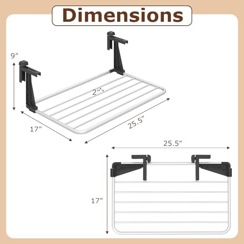 Image of Tangkula Portable Clothes Drying Rack, Extendable Radiator Clothes Airer with Robust Aluminum Frame for Balcony Railings Windowsill, Folding Towel Rack for Indoor & Outdoor Use (Small)
