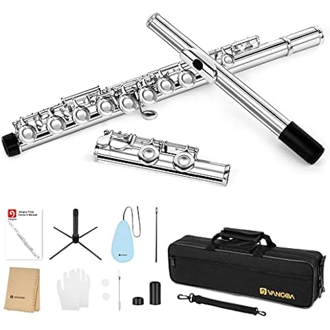 Vangoa C Flöte 16 geschlossen Löcher Querflöte Instrument Vernickelt Flöte Anfänger Set mit Flötenständer Silbern Cover