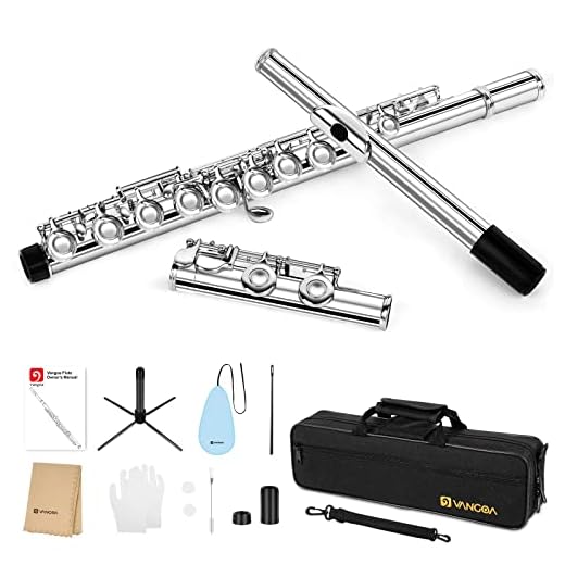 Vangoa Nickel Foro Chiuso 16 Tasti di C Studente Principiante Flauto per bambini Set di Strumenti Musicali con Custodia per il Trasporto Guanti per Supporto Asta di Pulizia e Panno
