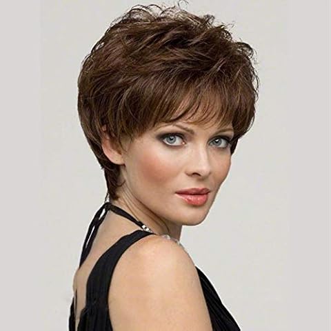 MINGSI Wigs for Women (Black Wig, Dark Brown Wig, Light Brown Wig) Short Curly Wig Cosplay Halloween Wig Short Fashion Fluffy Layer Wig Short Curly Resistant Wig Cover