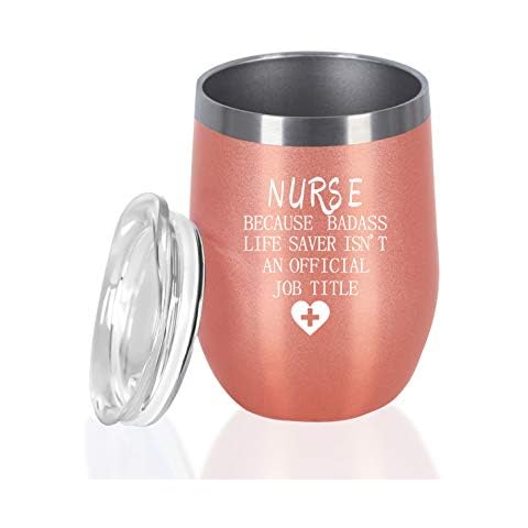 Nurse Job Nurse Wine Tumbler, Nurse Gifts 12 Oz Wine Tumbler, Funny Nurse's Day Birthday Gifts For Nurse New Nurse Doctor, Insulated Stainless Steel Wine Tumbler,Rose Gold Cover