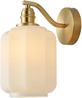 Modern Gold Wall Sconce, 1-Light Milky White Glass Wall Light Fixture, Mid Century Bathroom Vanity Wall Lamp for Bedroom Living Room Hallway Entryway
