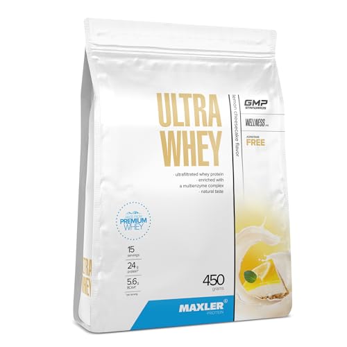 Maxler Ultra Whey Protein - 24 g Protein pro Portion - Reines Whey Protein Pulver - Molkenprotein-Konzentrat, Molkenprotein-Isolat, Molkenprotein-Hydrolysat - Mit BCAA - Zitronen-Käsekuchen - 450g