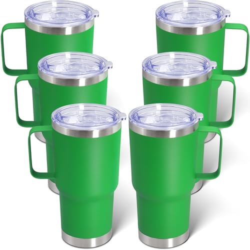 ATQTQ 20 oz Tumbler with Handle and Lid, Stainless Steel Tumbler Insulated Travel Coffee Mug, Spill Proof Double Wall Vacuum Tumbler Cup Keep Drink Hot & Cold, Green, 6 Pack by ATQTQ - Used condition - US$42.10
