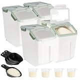 MXCELL 4 Pack Rice Container 25 lbs Large Bulk Flour Sugar Storage Holdhouse Plastic Grain Cereal Dry Goods Bin with Spoon and Measuring Cup for Kitchen Pantry Organization - Green