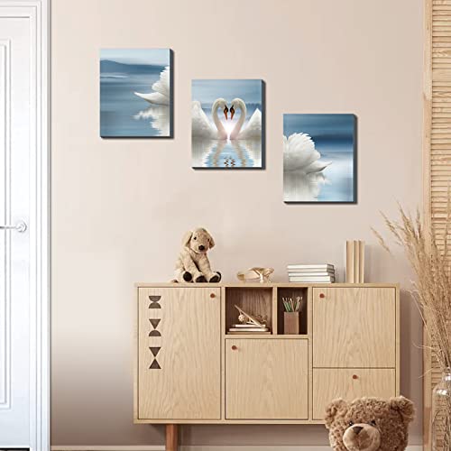 Swan Love Kissing Heart Wall Art Decor Framed, 3 Pieces Canvas Couples Print Poster Decor Paintings Street Art Pictures For Bedroom Home Office Living Room Bathroom Farmhouse12*16In #TOP5