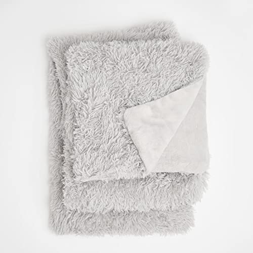 Sienna Super Fluffy Fleece Throw Shaggy Faux Fur Blanket Warm Long Pile Reversible For Sofa Chair Bed - 60" X 80", Silver Grey #TOP1