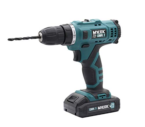 MYLEK 21 V Akku-Bohrmaschine, Elektro-Schraubendreher, Kombi-Set zum Selbermachen, 2 Geschwindigkeiten, Lithium-Ionen-Akku, LED-Licht, Tragetasche und 29-teilige Zubehör-Bits – Bild 4