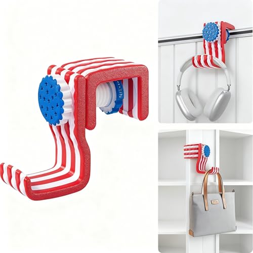 MDOWOK Flag Headphone Hook Holder, Adjustable Clamp-on Edge Shelf Hanger for Office Partitions, Universal Fit for AirPods Max/Bose/Sony Headphones (red White Blue)