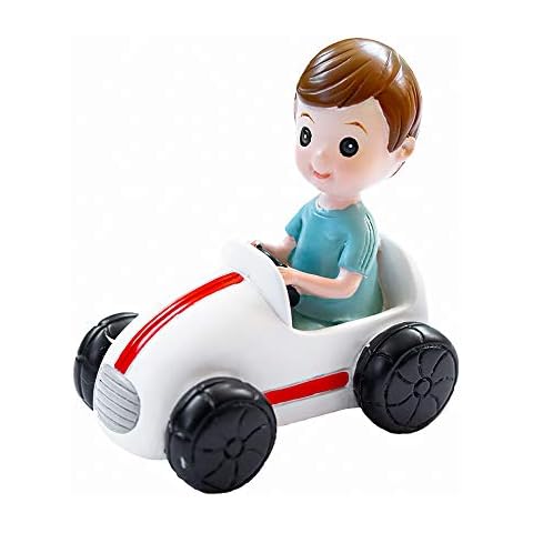 Ercadio Boy Birthday Cake Topper Resin Little Figurine Car Cake Decoration for Baby Shower Boys Kids Birthday Party Supplies Cover