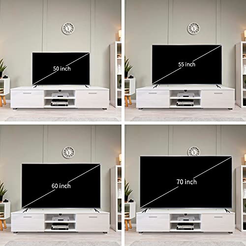 Wersmt Wood Tv Stand, Modern 70 Inch Tv Stand, Entertainment Center With Storage, High Gloss Tv Cabinet For Living Room, White #TOP5
