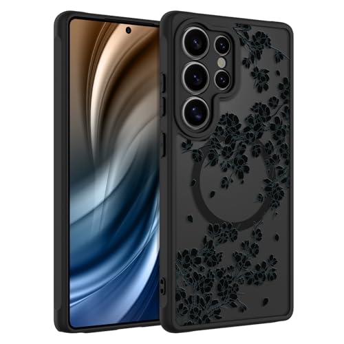 OOK Case Fit for Samsung Galaxy S25 Ultra 6.9 Inch (Wireless Charging Compatible) Black Floral Flowers Design Translucent Phone Cover Soft TPU + Hard PC Anti-Scratch Shockproof Magnetic Case for Women by OOK - Used condition - Image 7