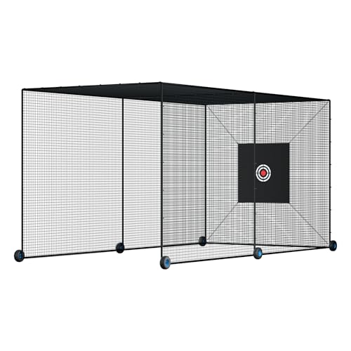 MR Mobile Baseball Batting Cage 24ft, Portable Heavy-Duty Baseball Hitting Cage w/Wheels, Wheel-Based Softball Batting Cage, Fully Enclosed Batting Cage Tunnel Complete Kit w/Frame and Netting