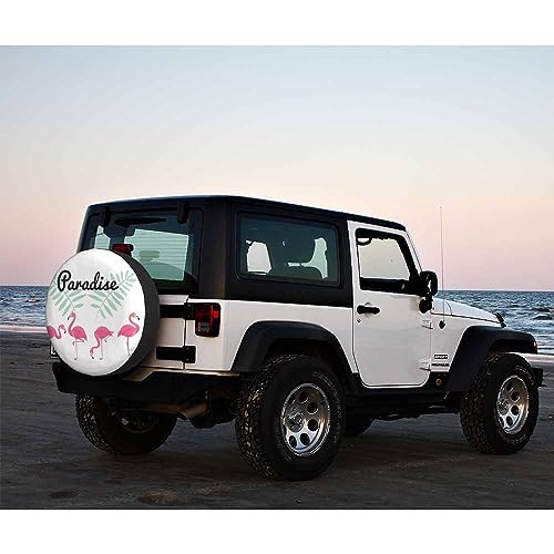 Image of Flamingo Spare Tire Cover 4 Pink Birds and 2 Leaves Art Design Weatherproof Universal Wheel Protectors Camper Tire Covers for Trailer Rv Travel(17 inch)