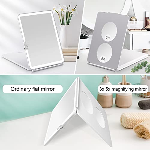 2023 Upgraded Travel Makeup Mirror With Lights And Travel Magnifying Mirror (3X 5X Magnifying), Ultra Thin Portable Mirror For Makeup, Travel Vanity Mirror With Touch Screen, Usb Rechargable 1800Mah, #TOP6