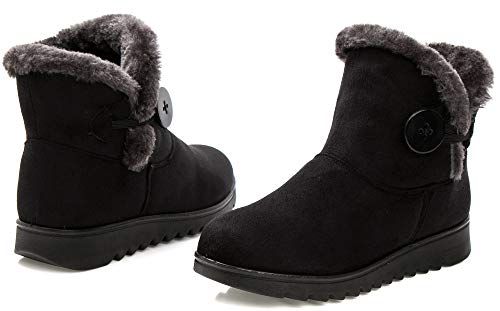 Vunavueya Zapatos Invierno Mujer Botas de Nieve Forradas Calientes Zapatillas Botines Planas Con Cremallera Casuales Boots para Mujer Negro -B 39 EU/250CN