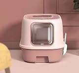 ＴＹ N&S 猫用トイレ本体 スコップ付き 大型トイレ 引き出し式 ツードア ２WAY出入り方 掃除簡単 砂の飛び散り防止 猫 トイレ用品 (ピンク)