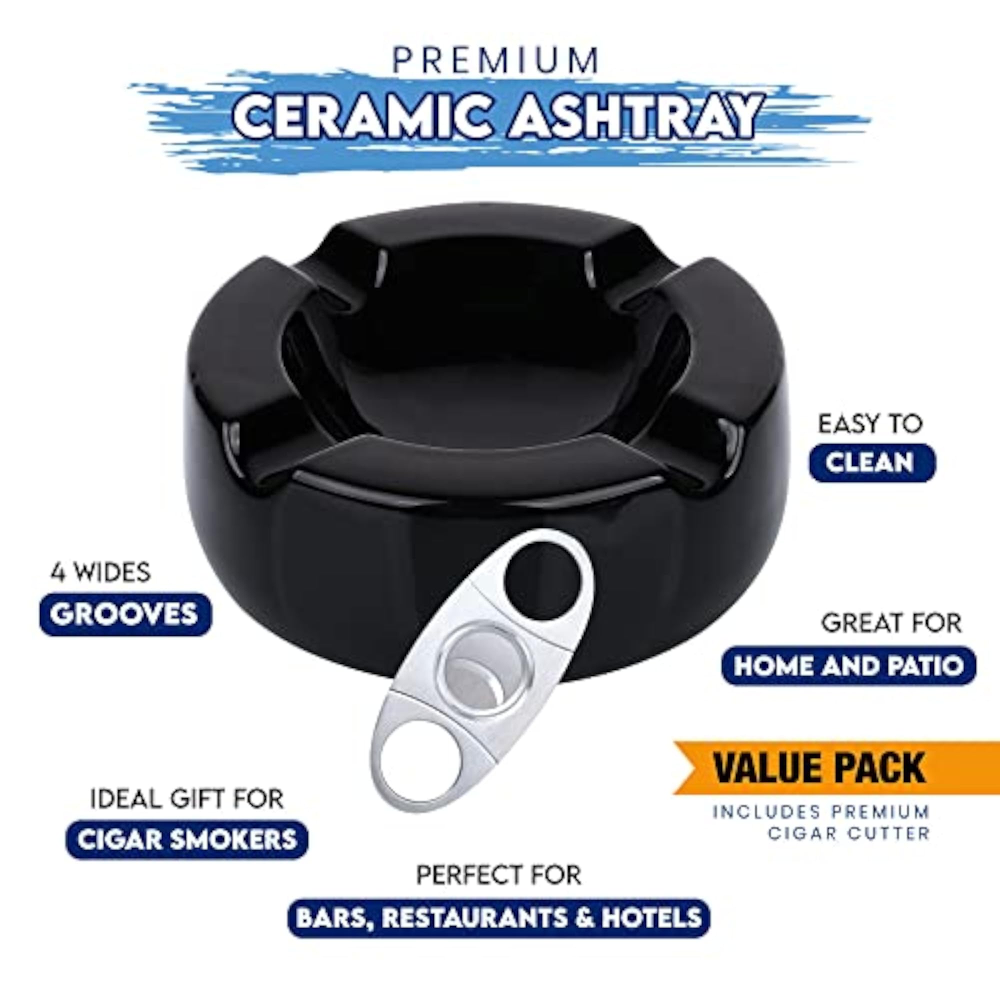 Cigar Ashtray Outdoors Ash Tray, Round 8.5 inch Ceramic