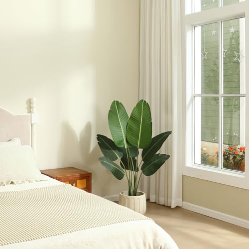 Ferrgoal Artificial Plants 4FT Artificial Bird of Paradise Plant in Pot, Tall Fake Tree with Woven Basket, Realistic Faux Palm Tree 8 Trunks Silk Plants for Modern Home Décor Indoor Outdoor Office by Ferrgoal - Image 6