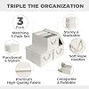Juego de 3 contenedores de tela para organización, plegables y apilables con tapa y asas de cuerda, cubos de almacenamiento plegables ligeros con base resistente, marfil 4