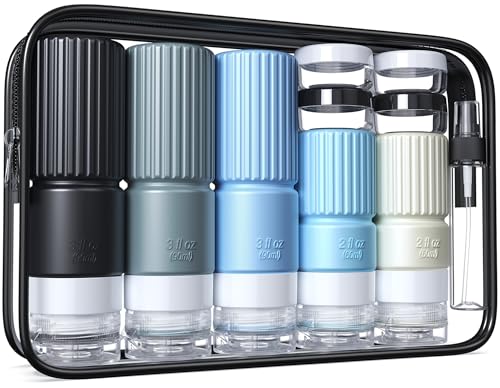 19 pack Travel Bottles for Toiletries,TSA Approved Silicone Travel Containers jar for Toiletries,Leak Proof 3oz Refillable Liqus Shampoo And Conditioner Travel Essentials toiletry (black)