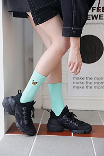 Image of Womens Calf Socks Embroidery Crew Socks Casual Dress Socks Cute Butterfly Socks For Girls 3 Pairs